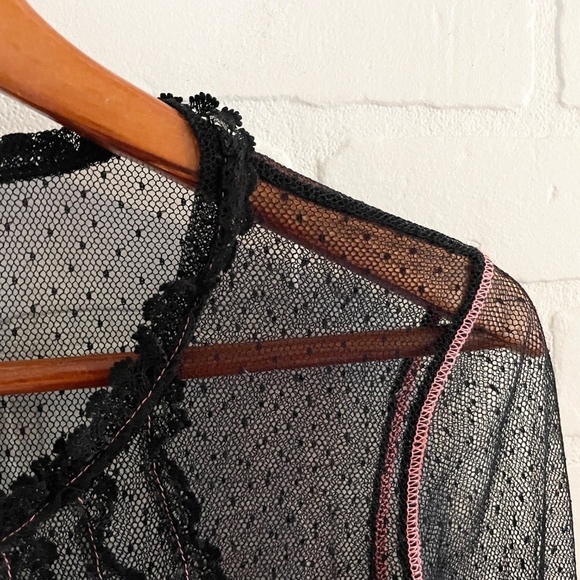 Twin-Set by Simona Barbieri Crop Blouse Cardigan Sheer Lace Black Heart Y2K Sz M - Picture 10 of 15